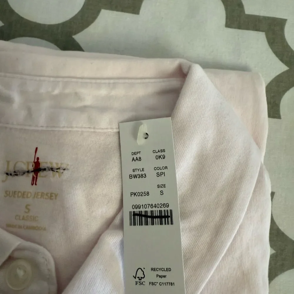 J.Crew Sueded cotton polo shirt NWT Size S